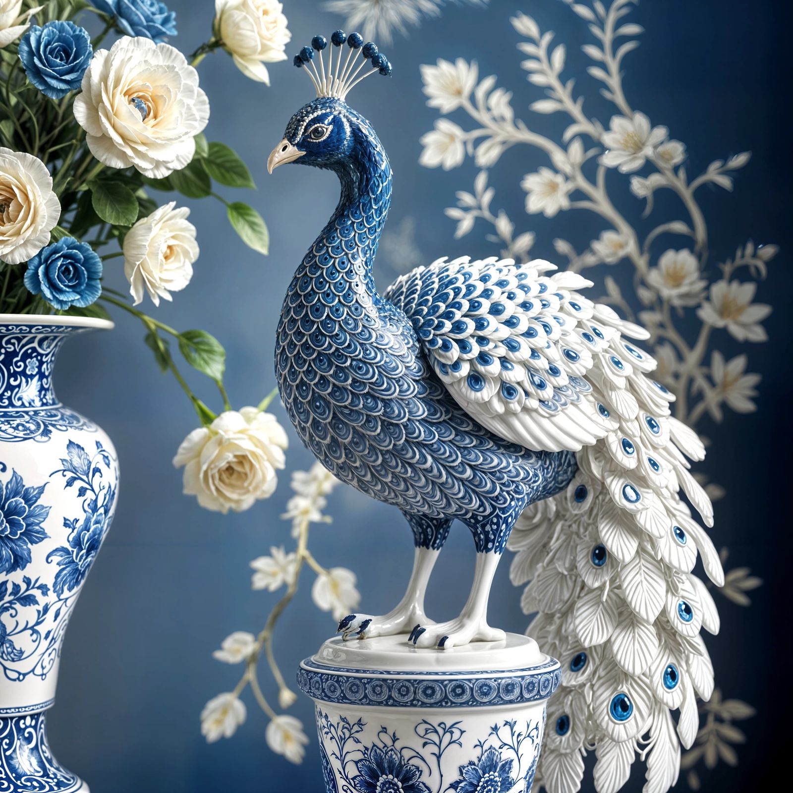  The Splendid Peacock in Blue and White  by @Richcruise Liu