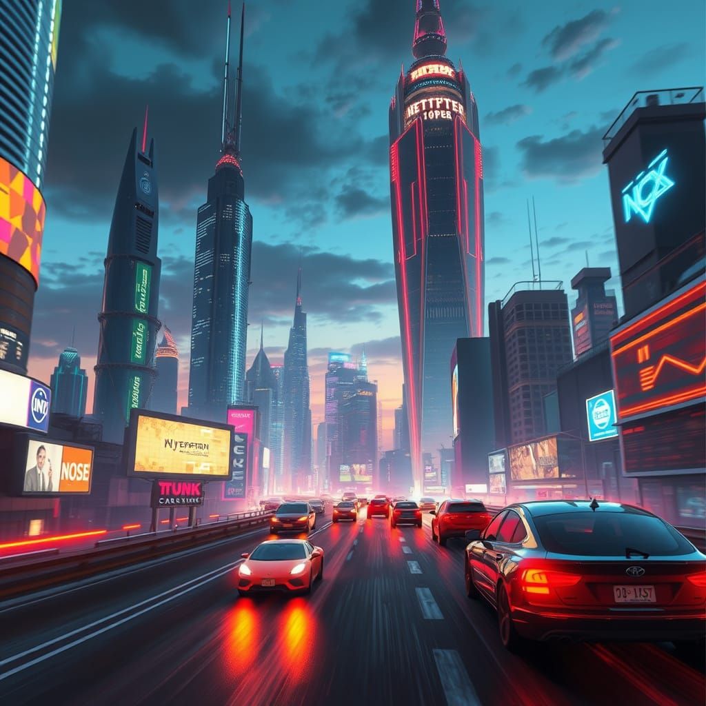 Cyberpunk Cityscape at Dusk