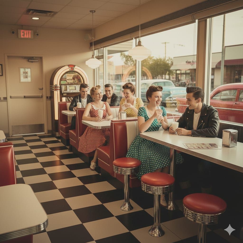 Vintage 50's/60's US Diner, rockabilly/pin-up style, retro