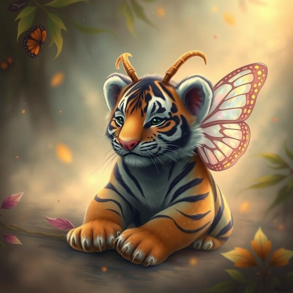 Enchanted Tiger Cub with Butterfly Wings