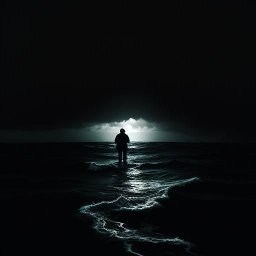 alone man in ocean intricate
