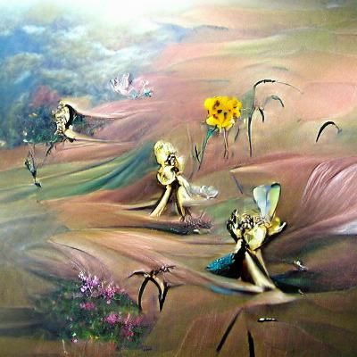 Fairies playing in among the flowers