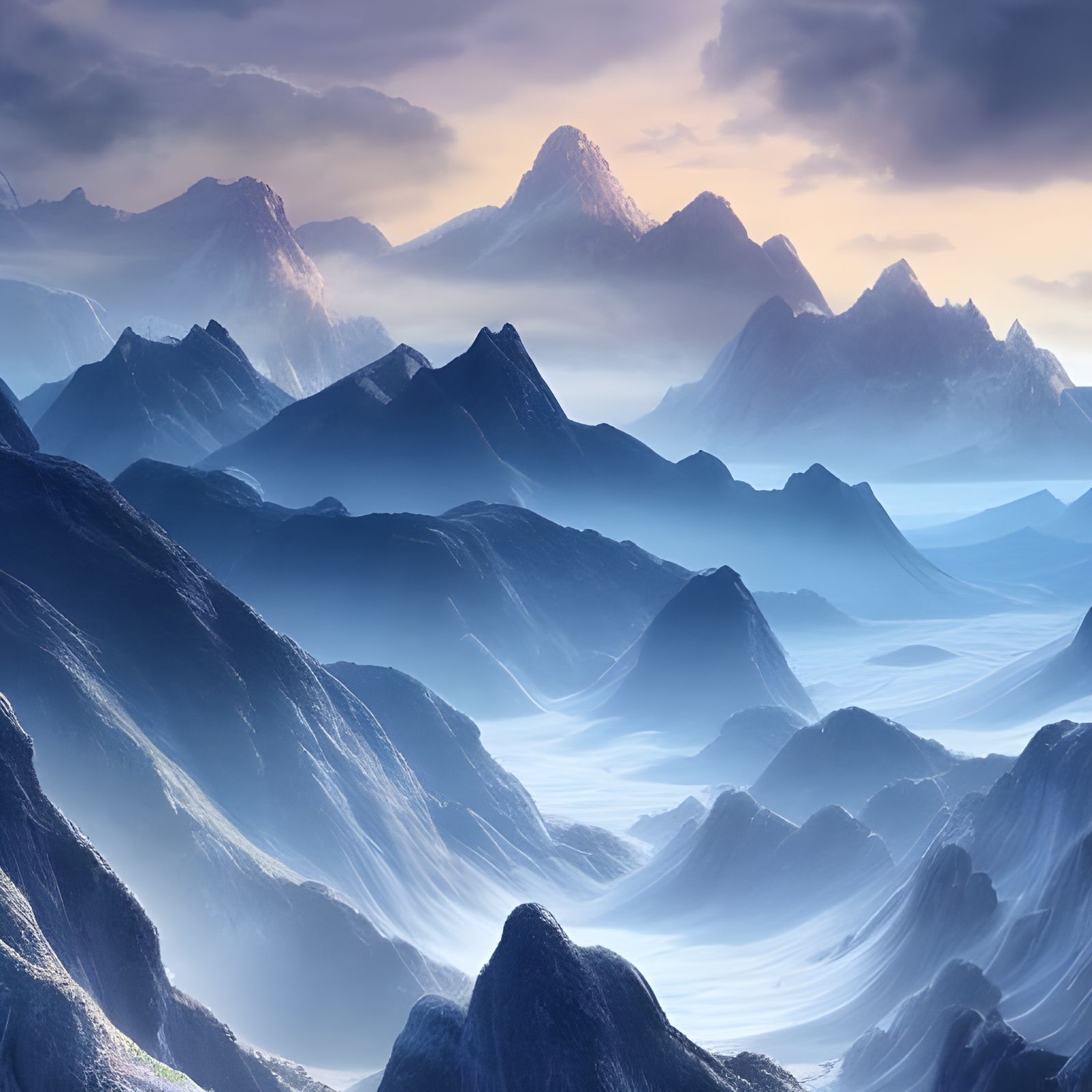 heavenly glacial blue skies at dawn over mountains - AI Generated ...