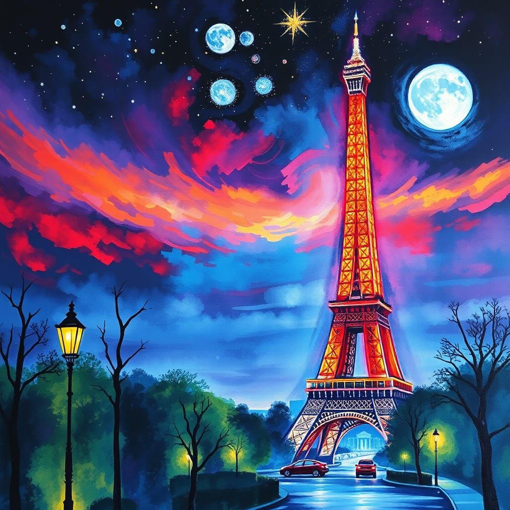 Eiffel Tower Starry Night Landscape