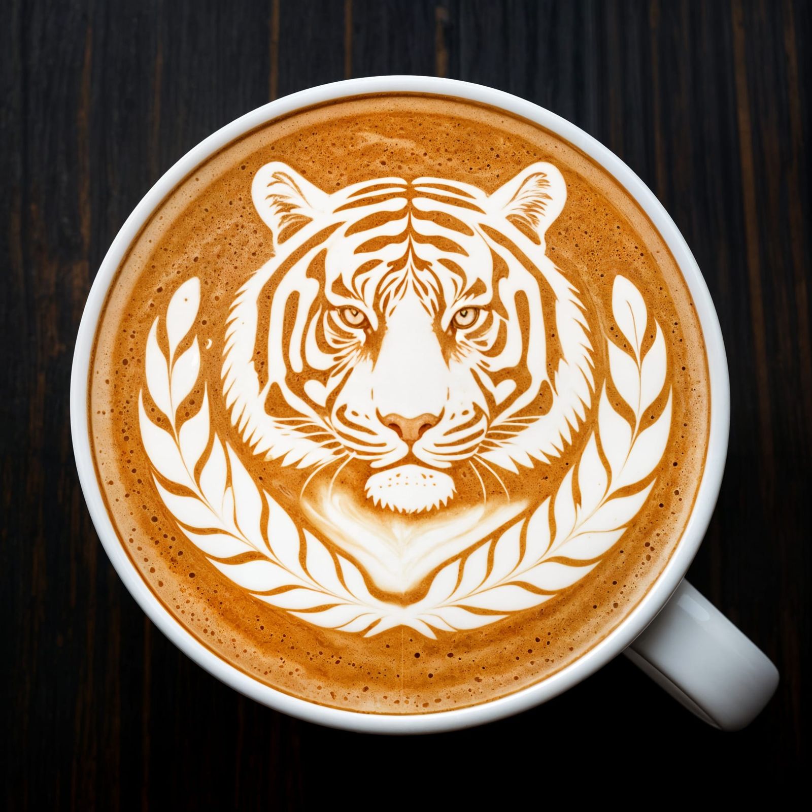 an outlined shape of a tiger image created from the froth on top of my latte with a feather looking border ...  by @Dantonio