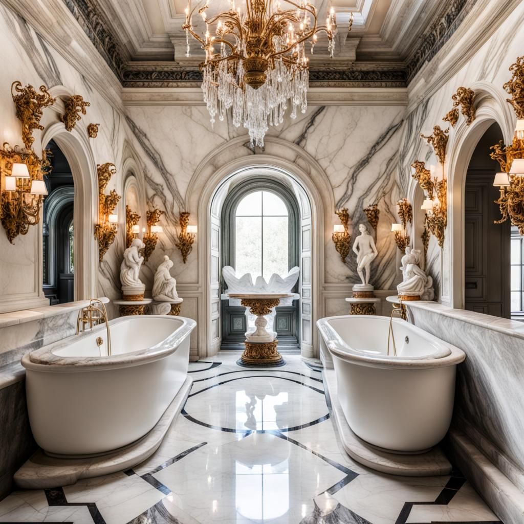 Maximalism bathroom marble statues AI Generated Artwork NightCafe