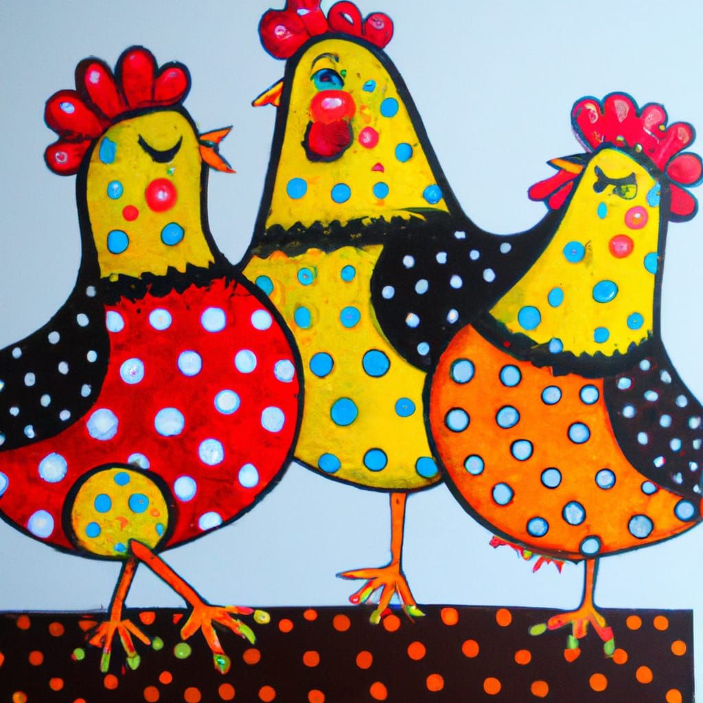 Chickens by artist "Coffeehouse". Hyper detailed acrylic pai...
