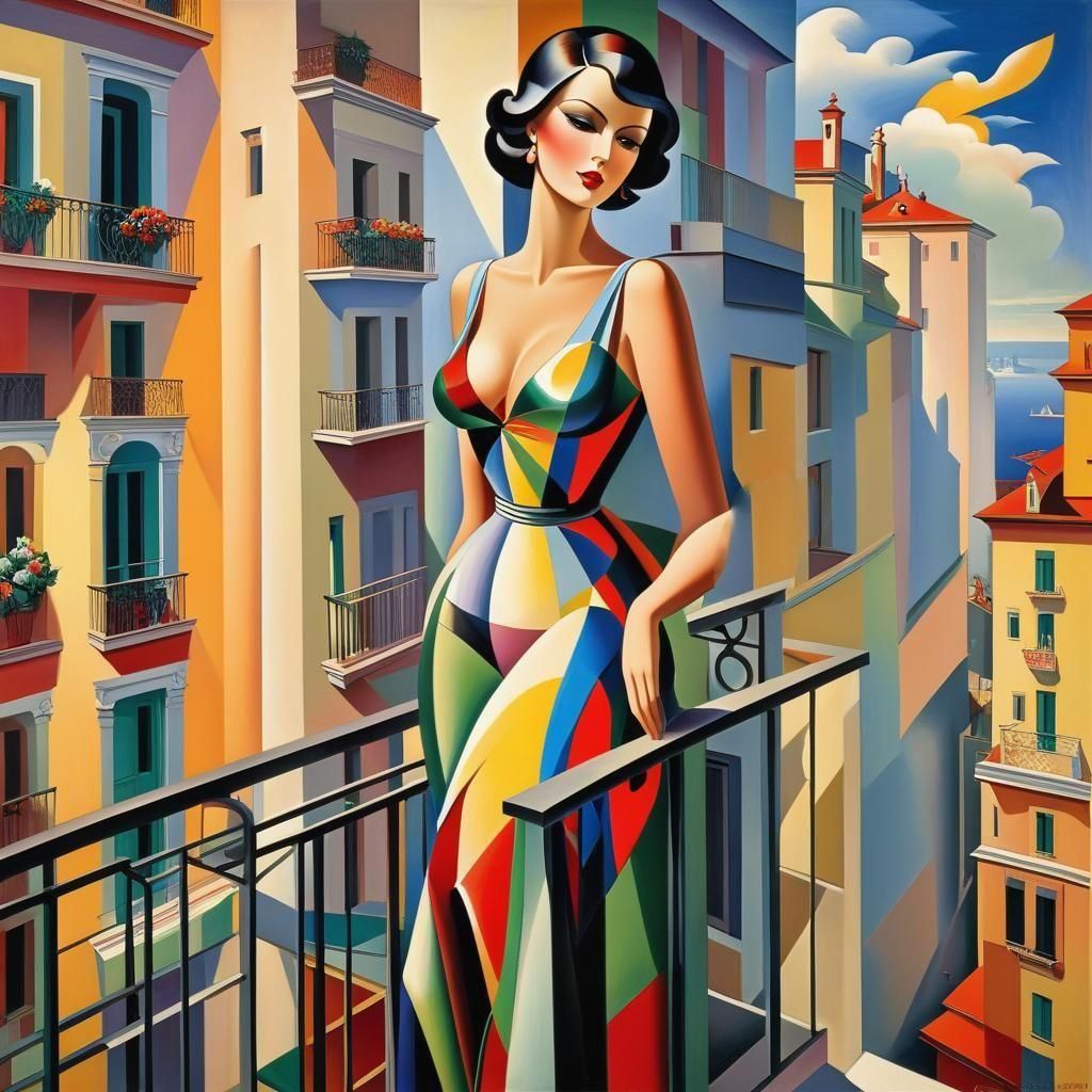 woman on the balcony, abstract cubism Euclidean Georgy Kuras...