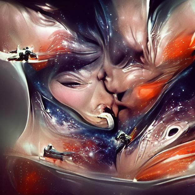 Two person making love to each other in space concept art #f...