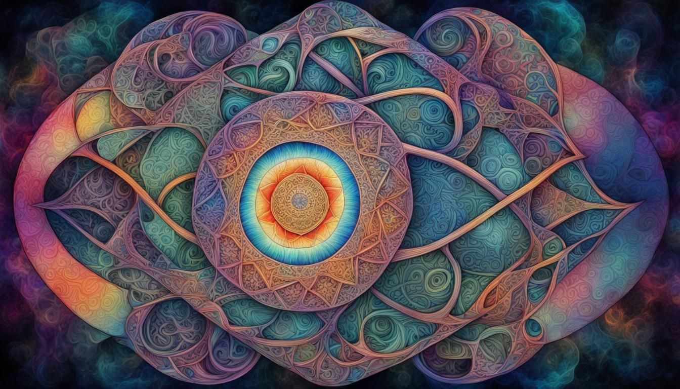 Love, celtic, sacred geometry, watercolour and ink mixed med...