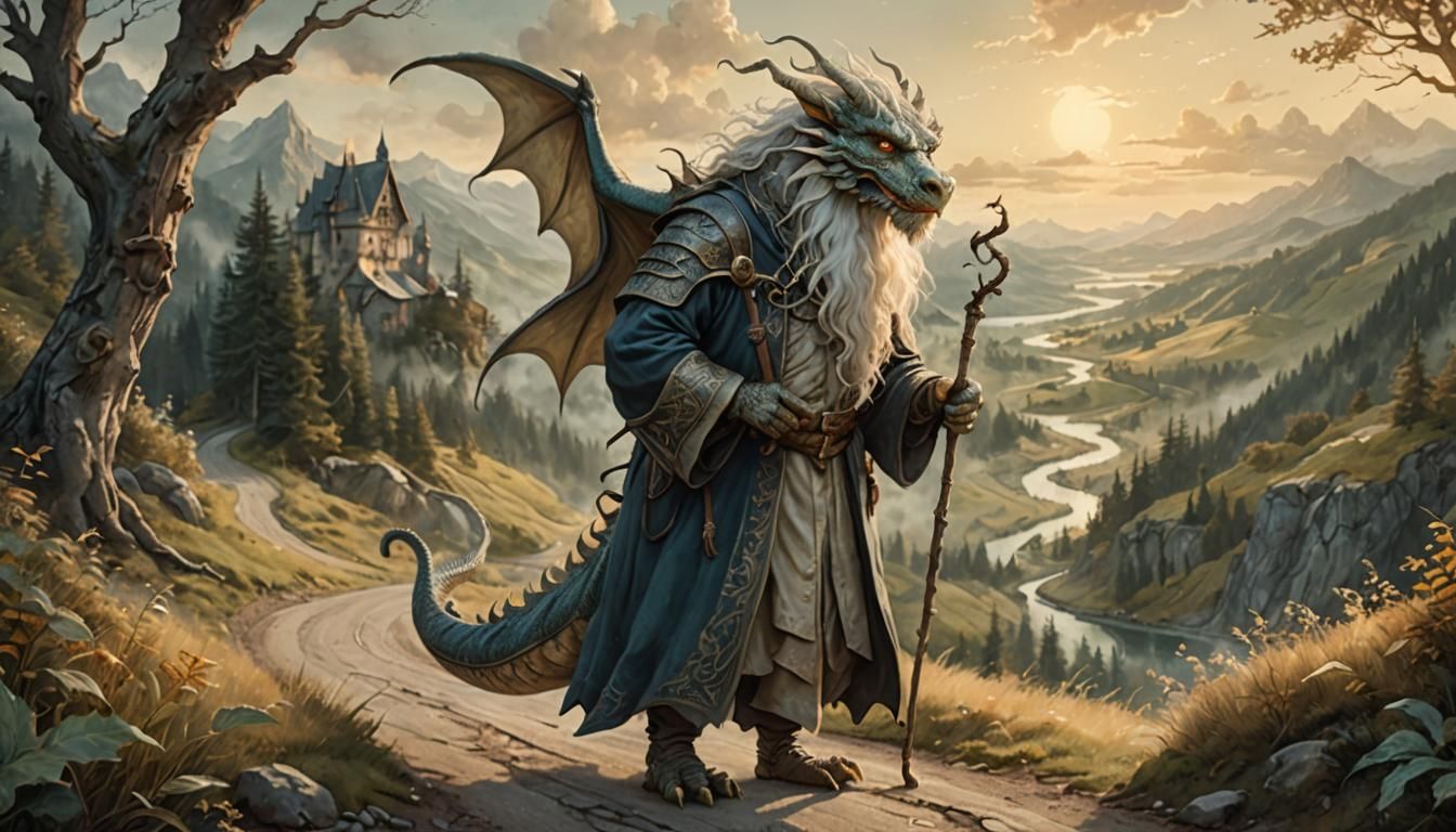 Gentle Dragon Offers a Drink: Whimsical Fantasy Art