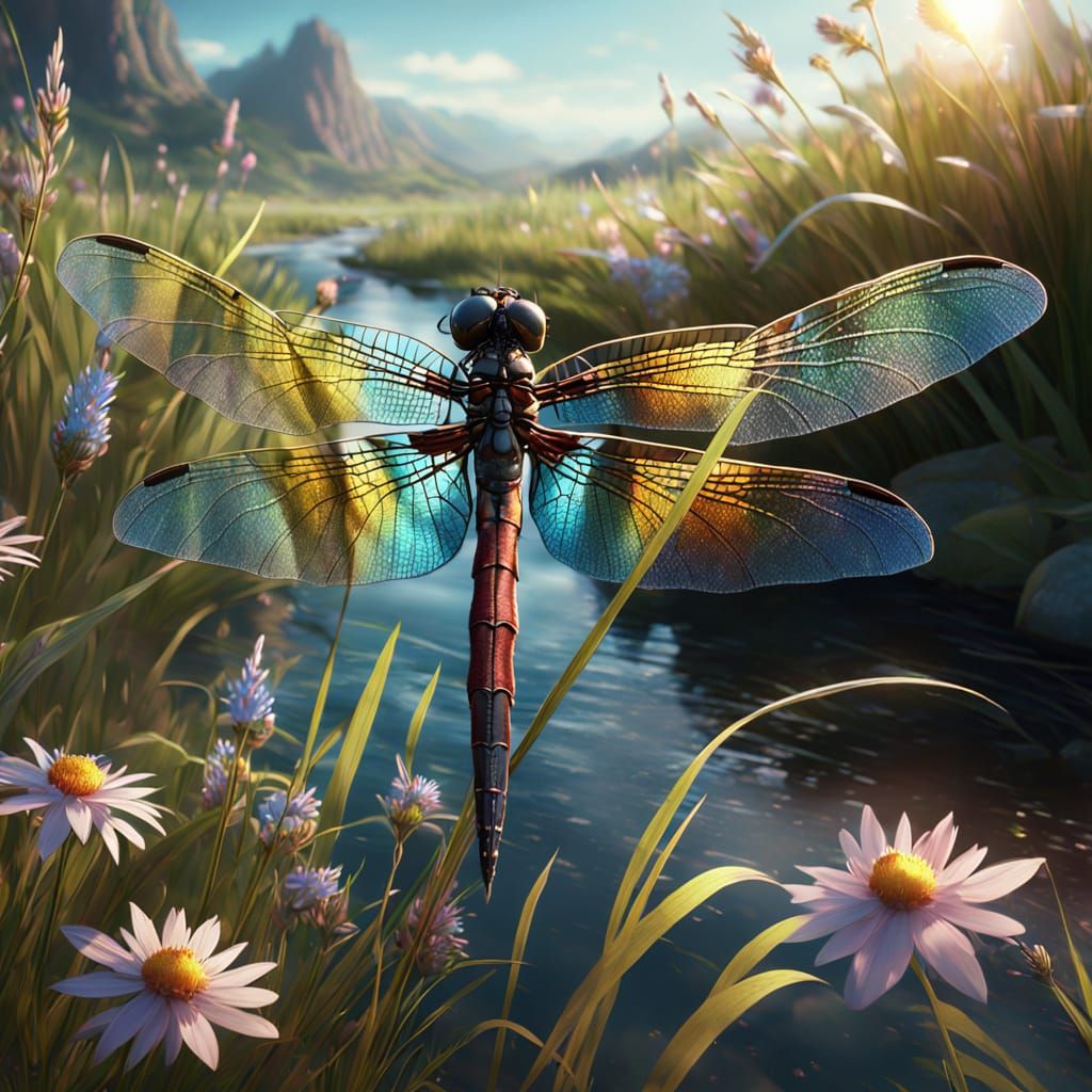 Life of dragon fly above the river  by @Saya Yukino