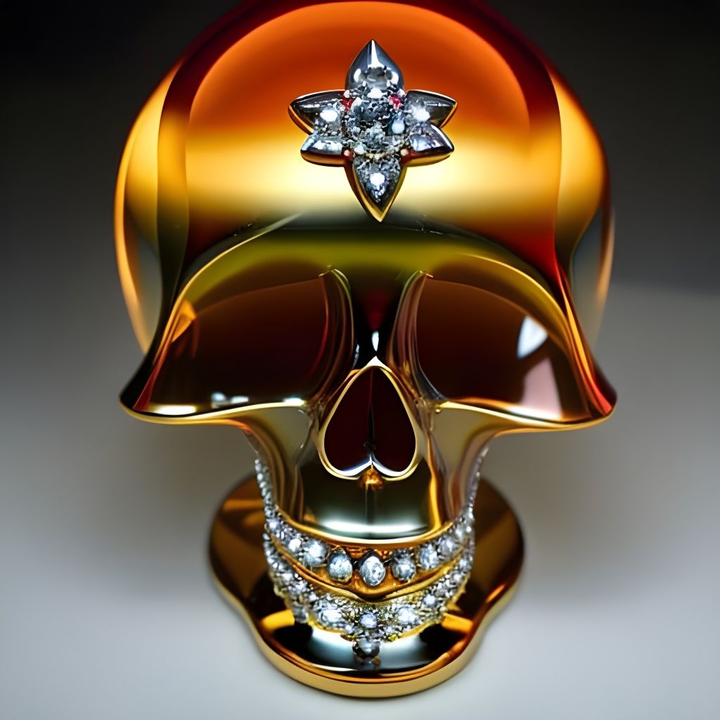 3D, Intricate, ornate, insanely delicate, Highly Artistic Golden Skull With Jeweled Teeth  by @Preppergal