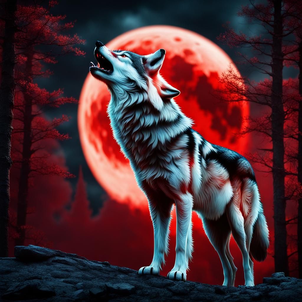 alpha wolf howling at the red moon - AI Generated Artwork - NightCafe ...