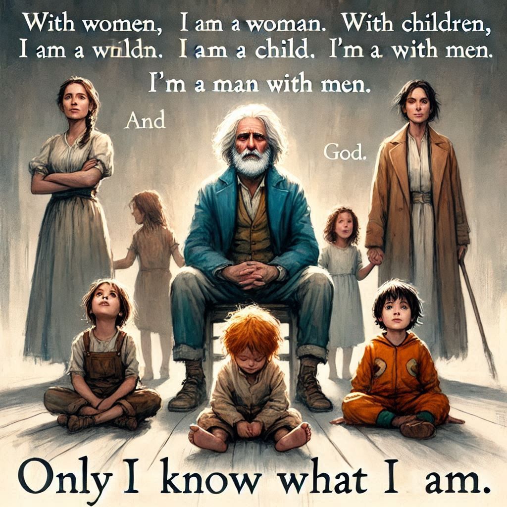 with women, I am a woman. With children, I am a child. I'm a man with men. And when I am alone, then I am God. Only I kn...