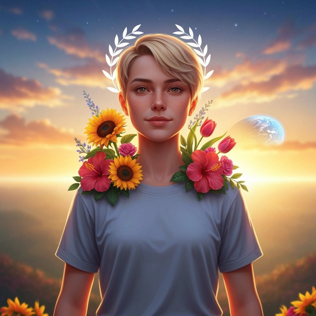 Floral Crowned Youth in Golden Hour Landscape