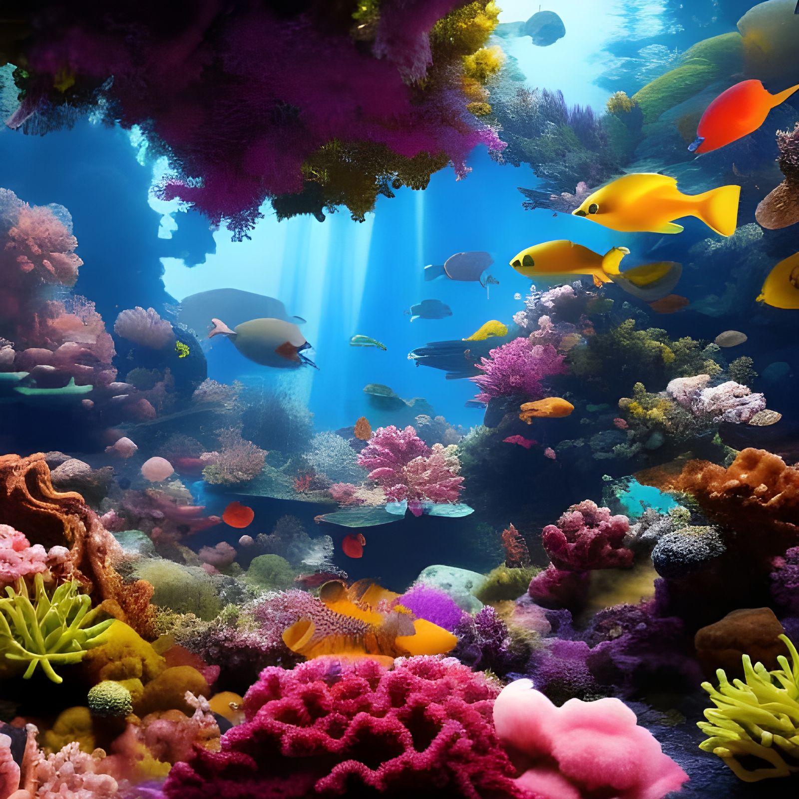 Life under the ocean, tropical fish at a coral reef, mythica...