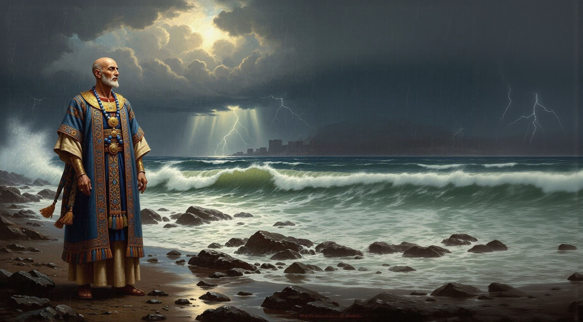 Daniel stands on the sea shore