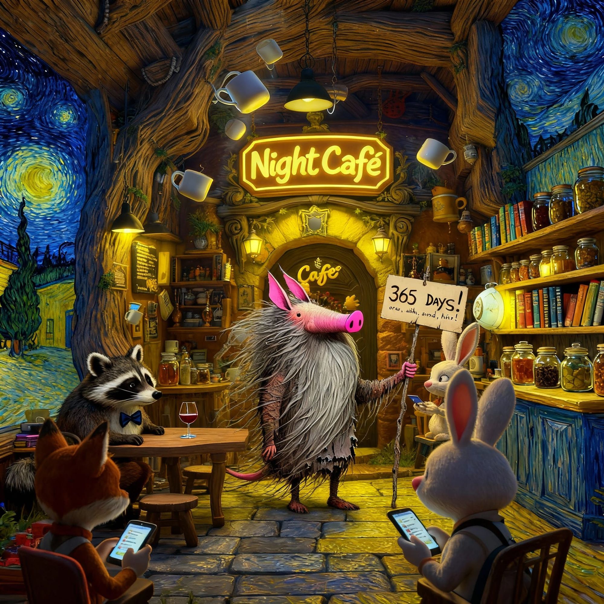 Aardvark in Night Cafe 