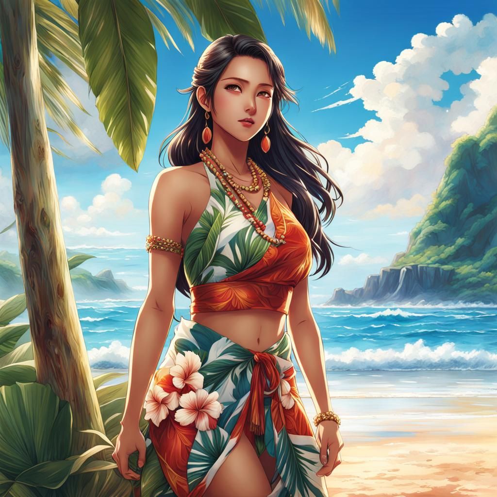 Anime Girl with Hawaiian Theme
