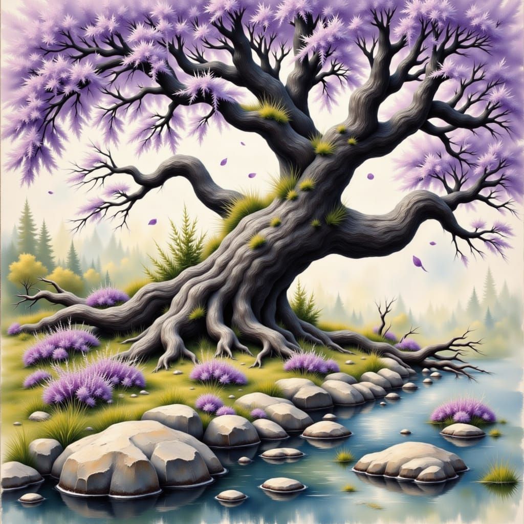 Purple Light Hyperdetailed Charcoal Drawing