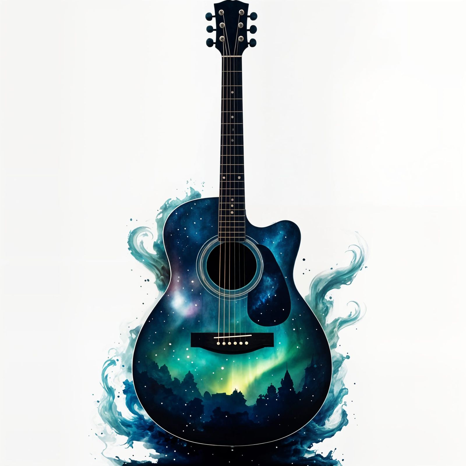 Mystical Landscape Inside Guitar Silhouette