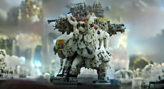 White holy elephant mech with heavy Artillery cannons on bac...