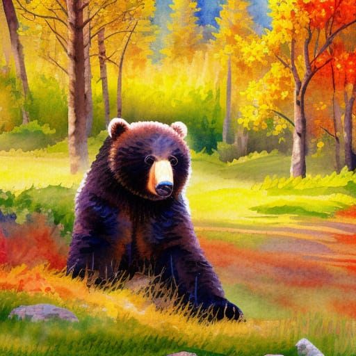 adorable bear cub in autumn park