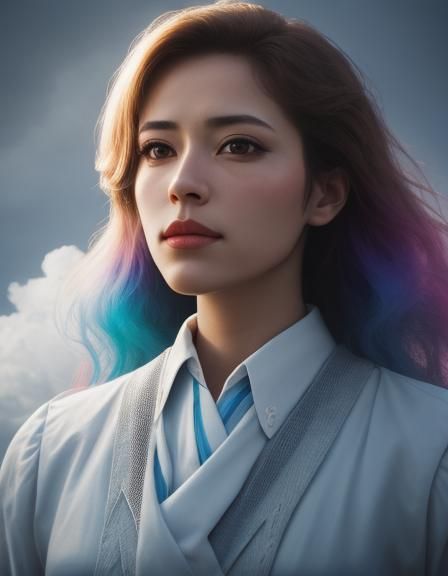Colorful Cloud Woman Portrait with Volumetric Lighting