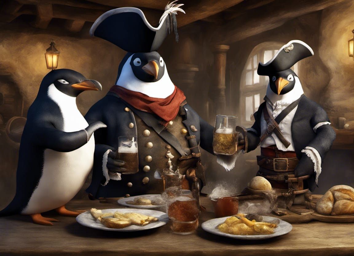 penguin pirates;saucy 17th century penguinwench waitress serves pirate ...