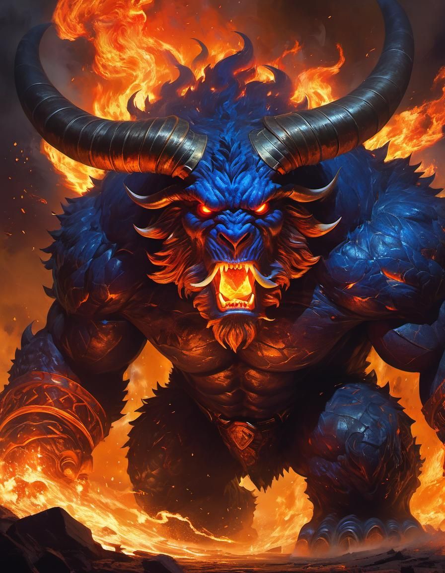 Giant Horned Monster in Flaming Inferno
