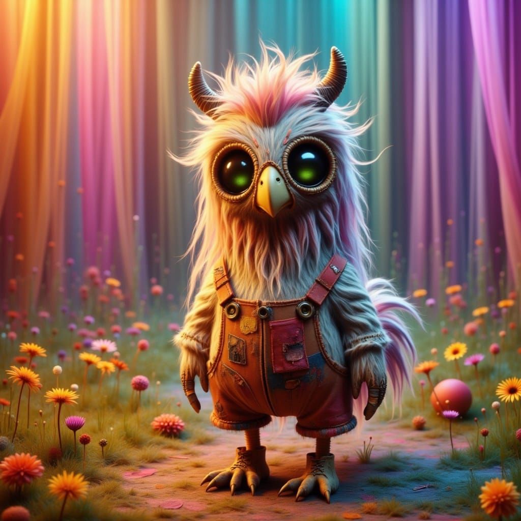 <lora:-Stitchies-:1.0> A cheeky chicken,  stitched with threads and patches 