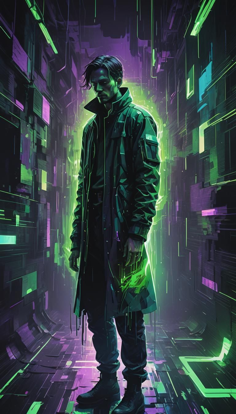 Time Traveler Fades into Glitchy Void in Surreal Style