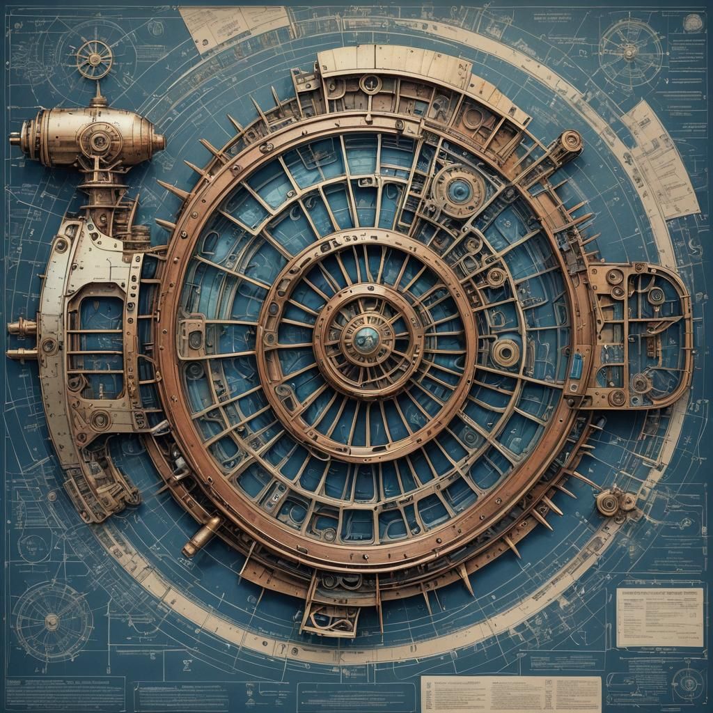 Beautifully drawn colorful blueprint grid of a nautilus submarine as a ...