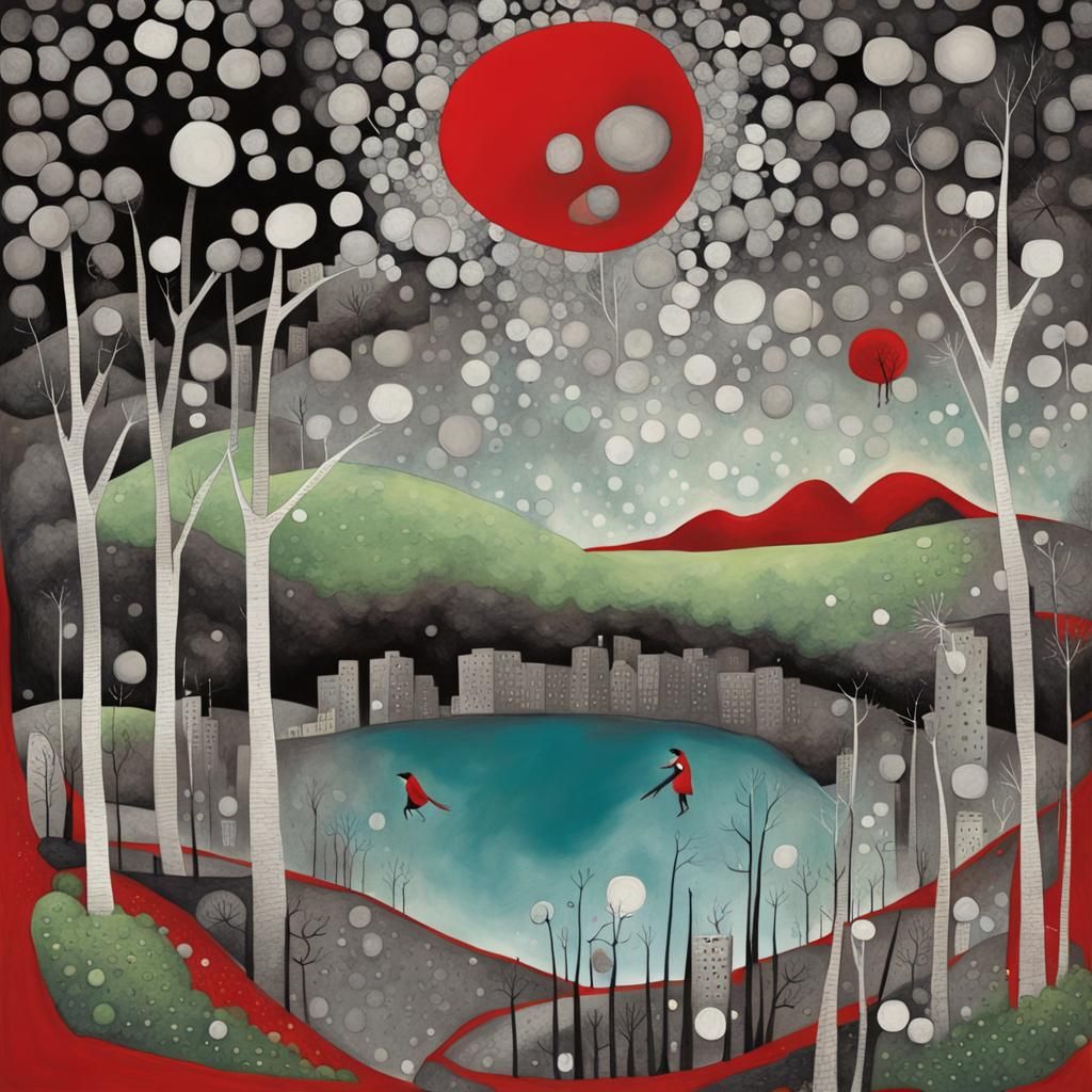 Red and blue Green Day, black and grey and white  by @Joy K