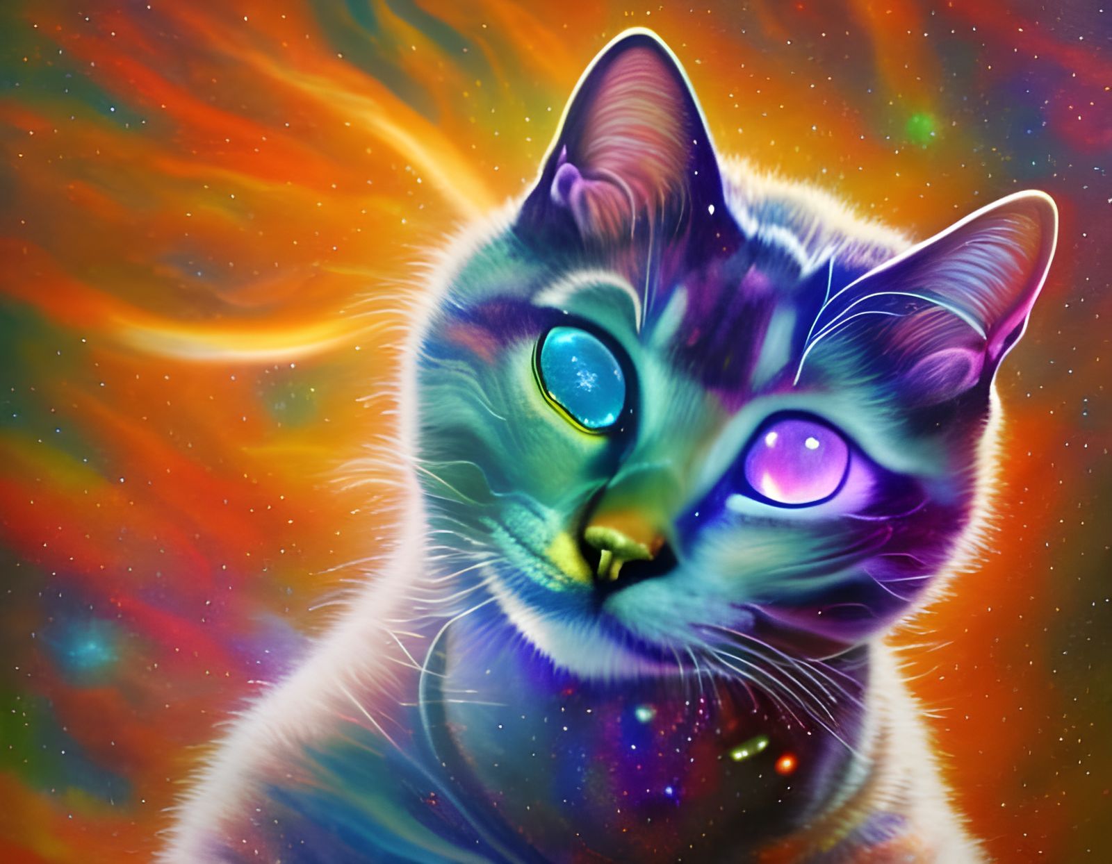 Steve The Cat Enjoying The Light Show - AI Generated Artwork ...