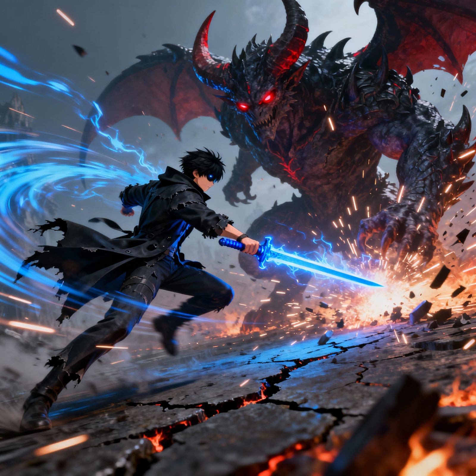 "Epic anime battle scene, masterpiece, 8k resolution, cinematic lighting. A 25-year-old man with black ...  by @Author JW Kiefer