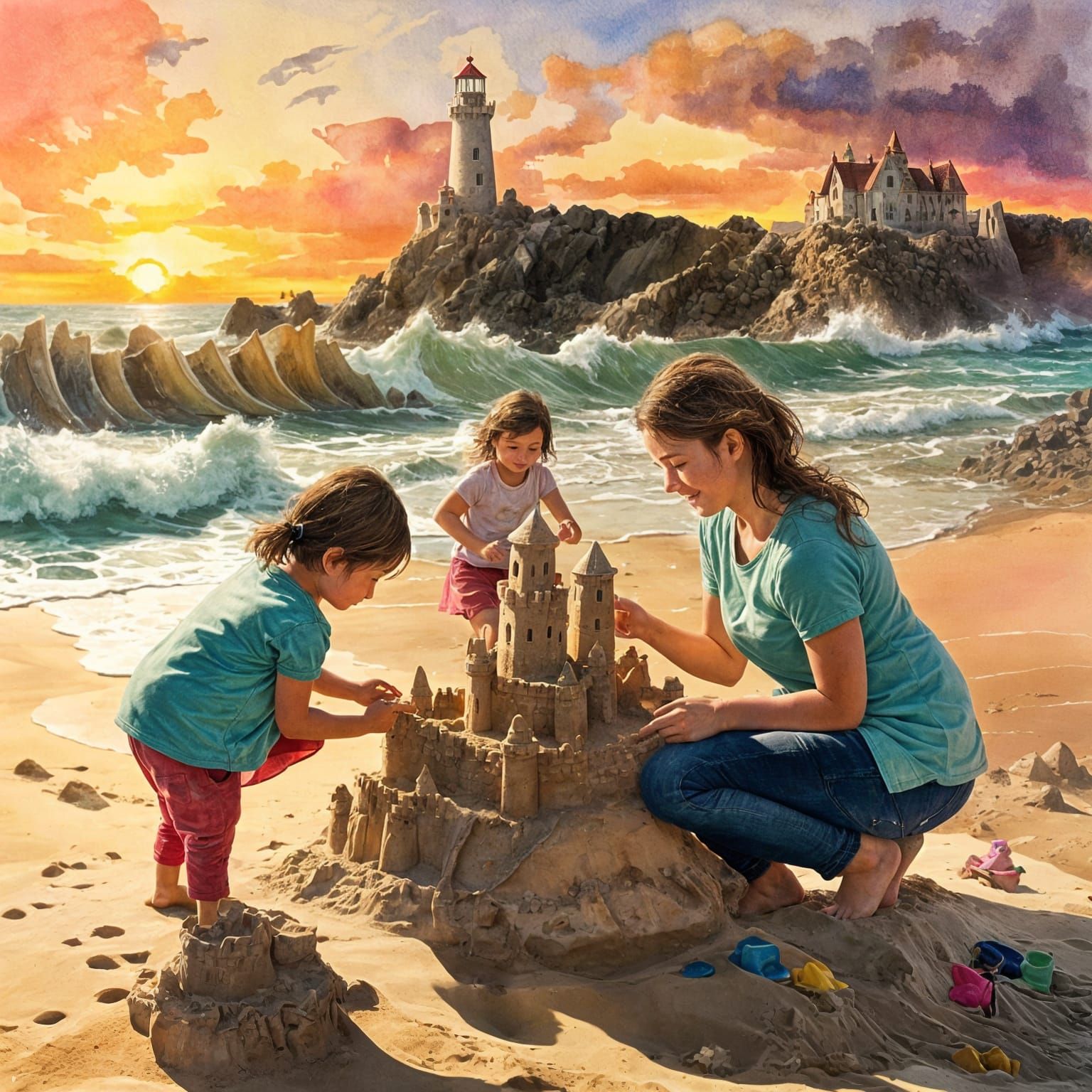 Making a sandcastle with mom  by @Ionafey