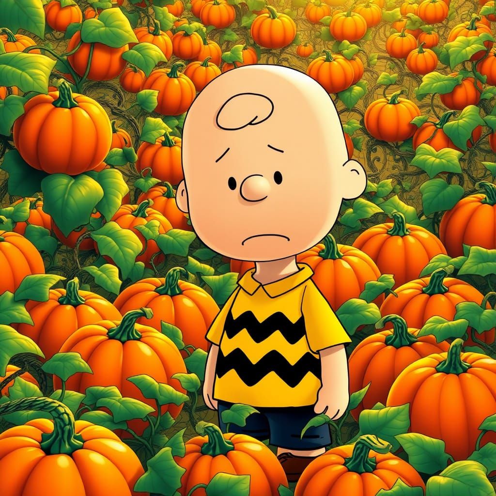 Accurate Charlie Brown from Peanuts in the pumpkin patch