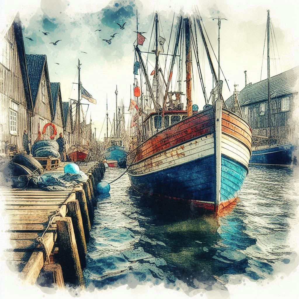 Watercolour fishing boat