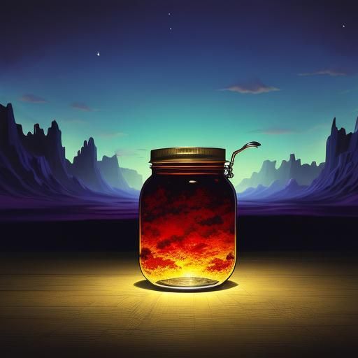 heaven in a jar, landscape background of hell