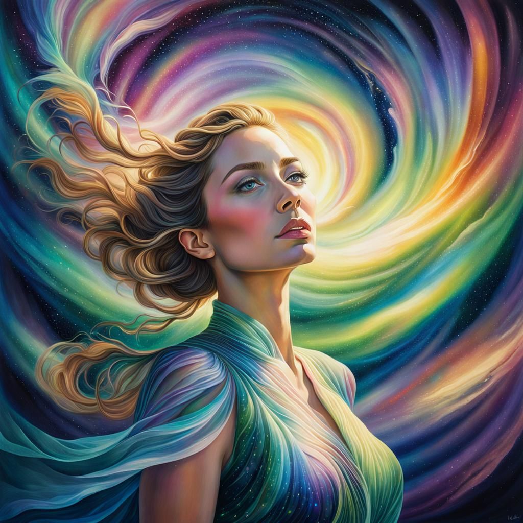 Iridescent Woman Portrait in Watercolor Style