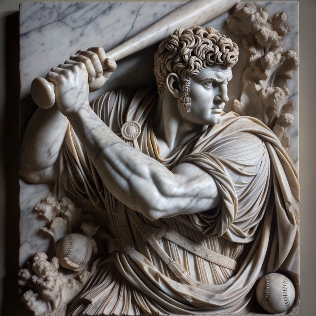 A marble portrait of Roman co-emperor playing baseball