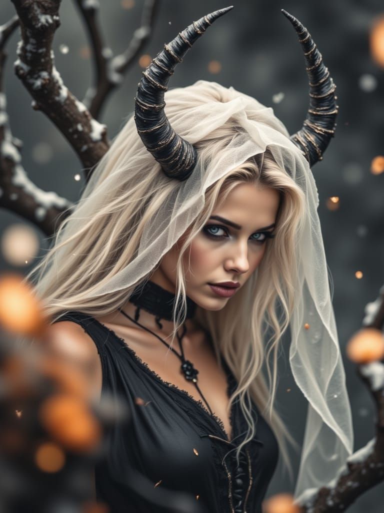 Gothic Woman Portrait in Dreamlike Snowscape