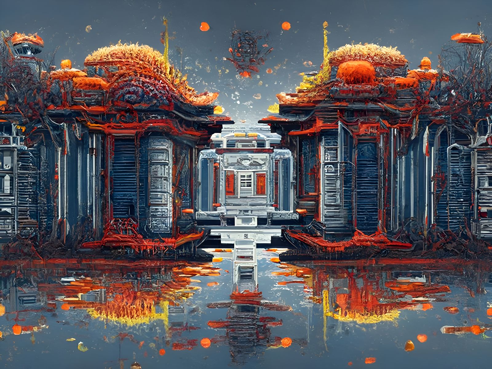 Heavenly Temple in Kinetic Pointillism Style