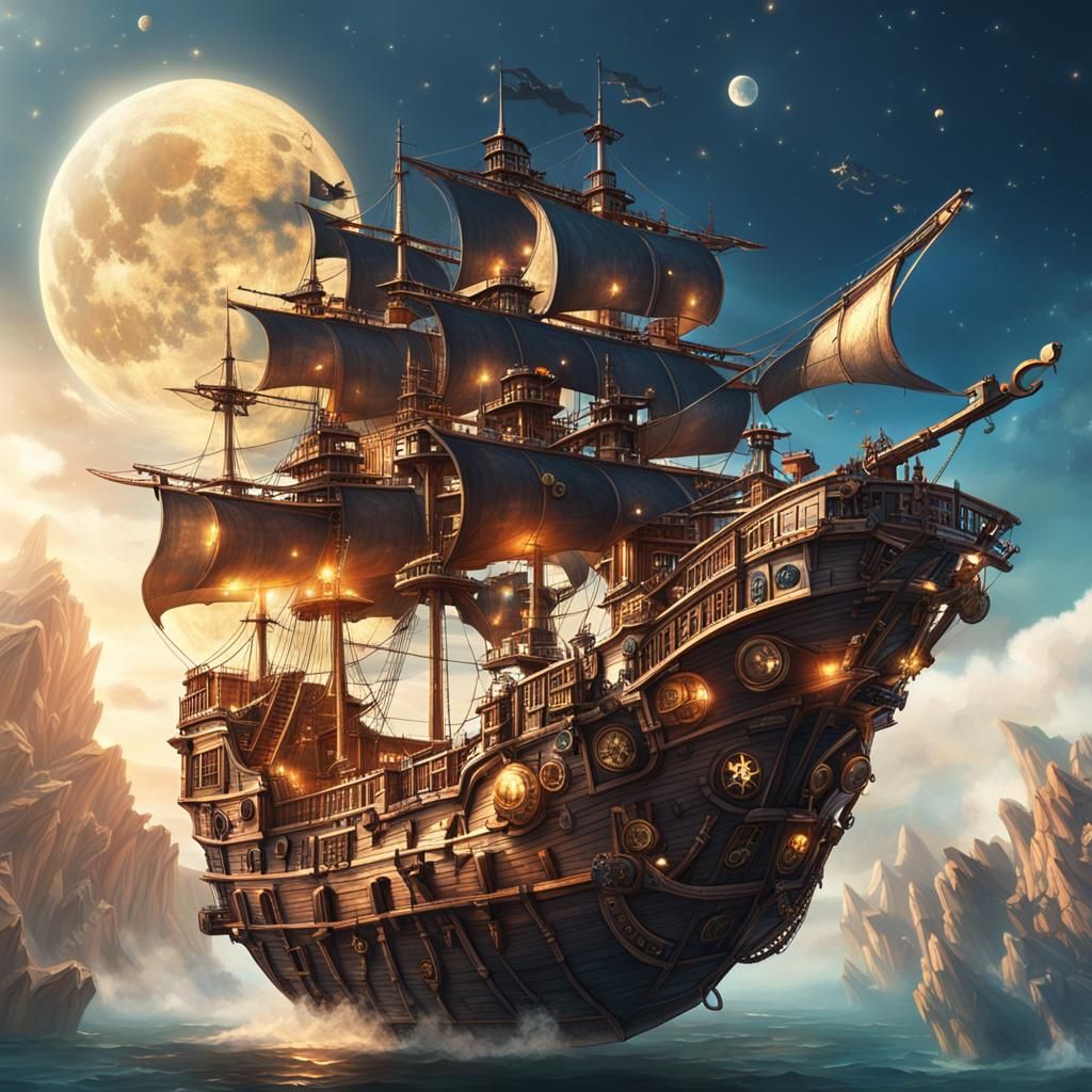 celestial pirate ship floating in the air
