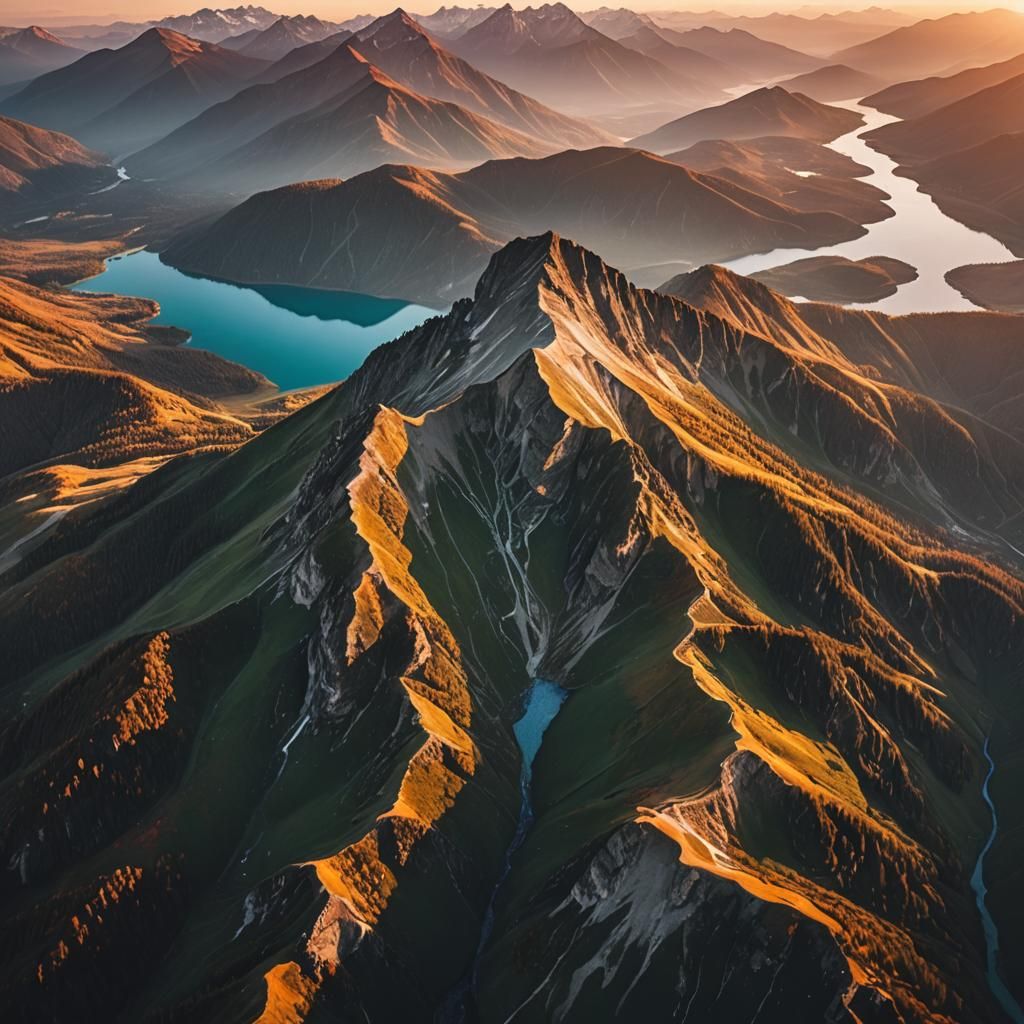 Drone view of a Beautiful landscape, sunset.