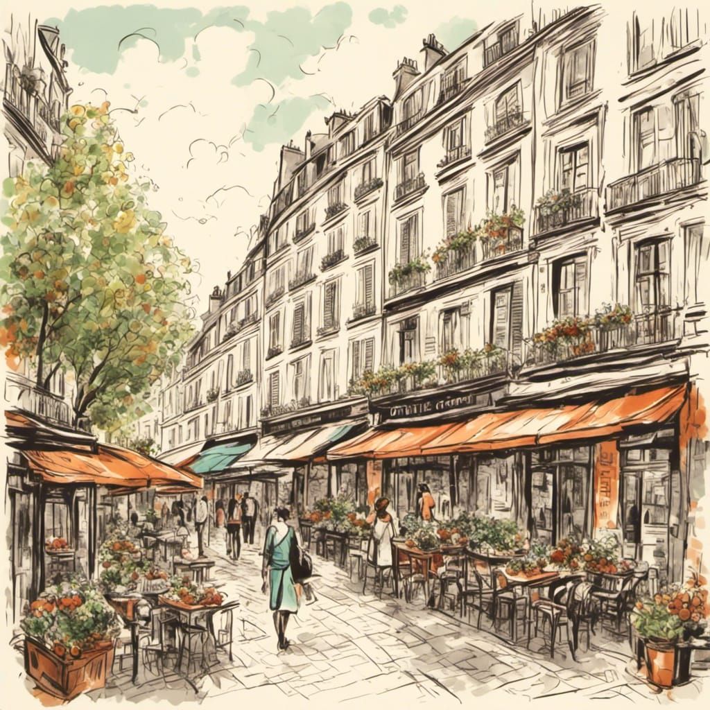 <lora:RetroDrawingXL:1.0> Paris quarter