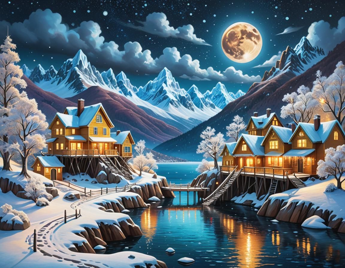 Winter mountain village 