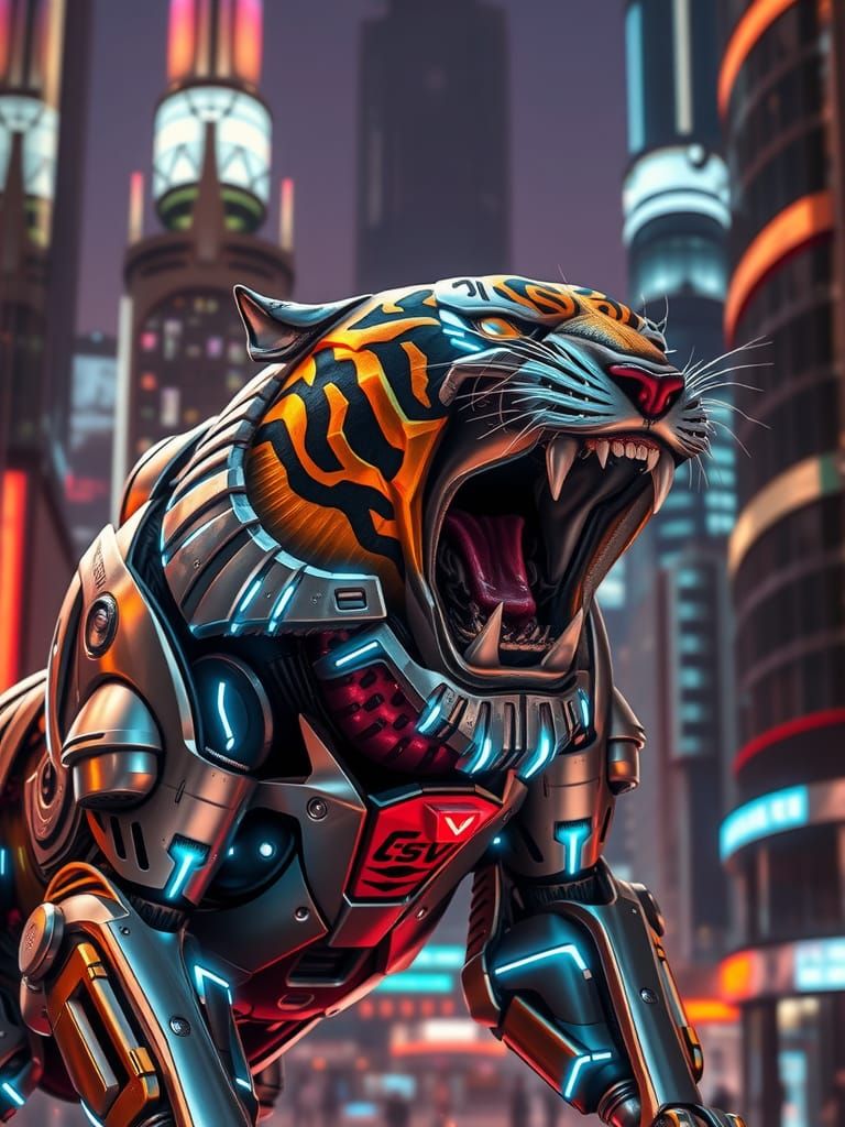 A futuristic, mechanized tiger